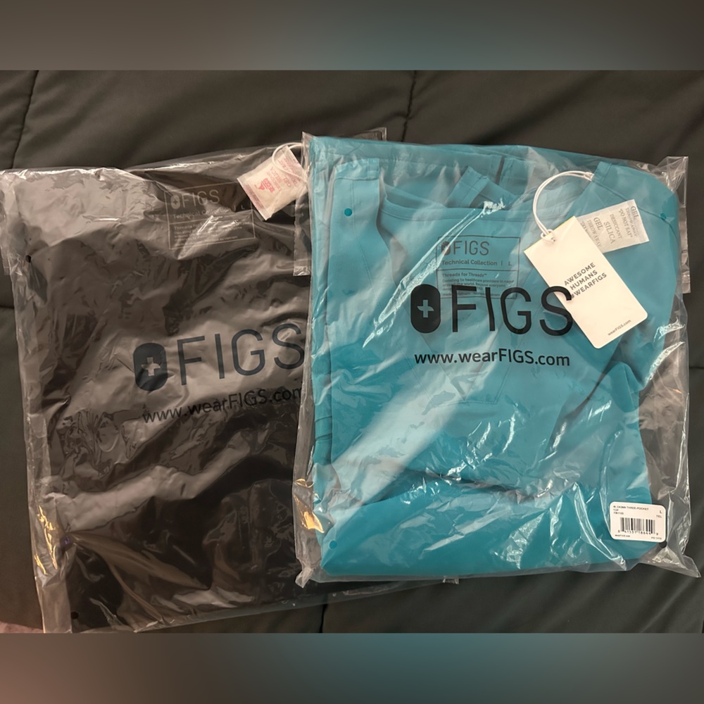 Figs women scrub pants and top. All in size Large. New with tags, never worn.